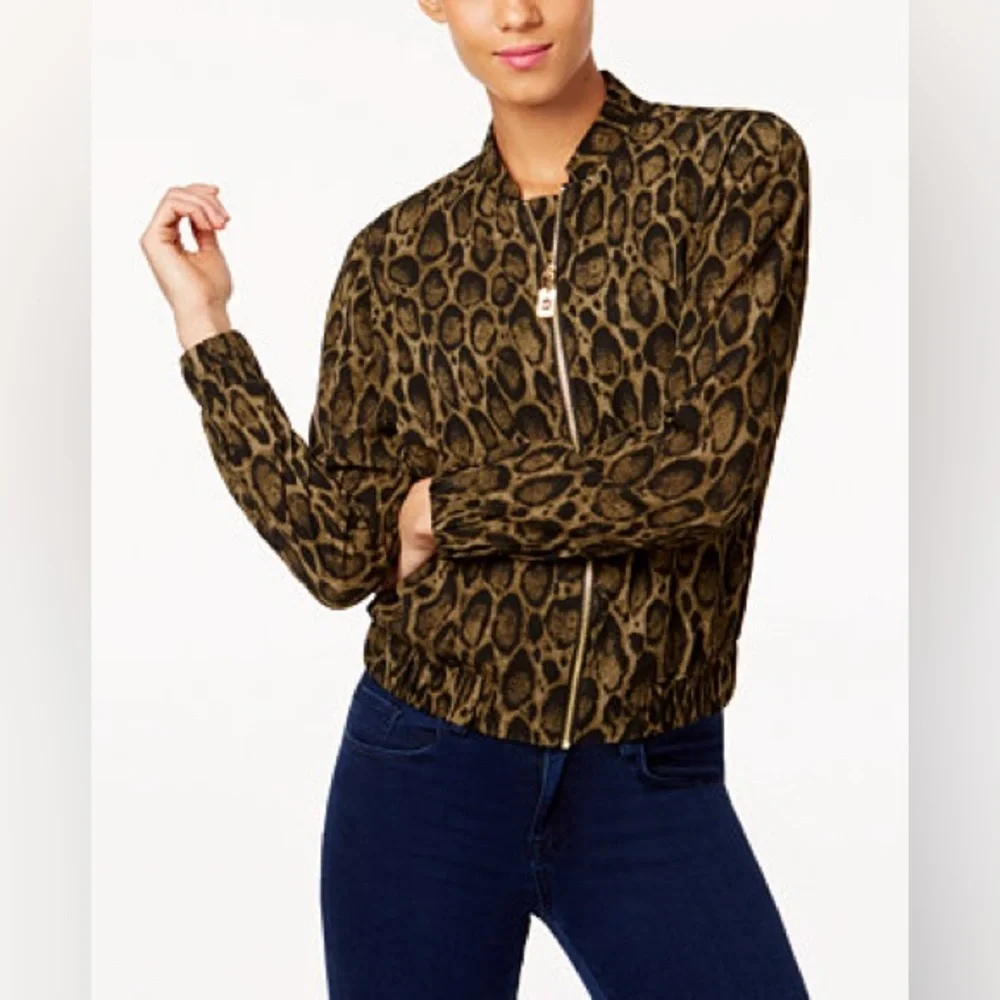PRE-OWNED IN GREAT CONDITION SIZE 3X Michael Kors Leopard Print Bomber Jacket - Picture 1 of 10